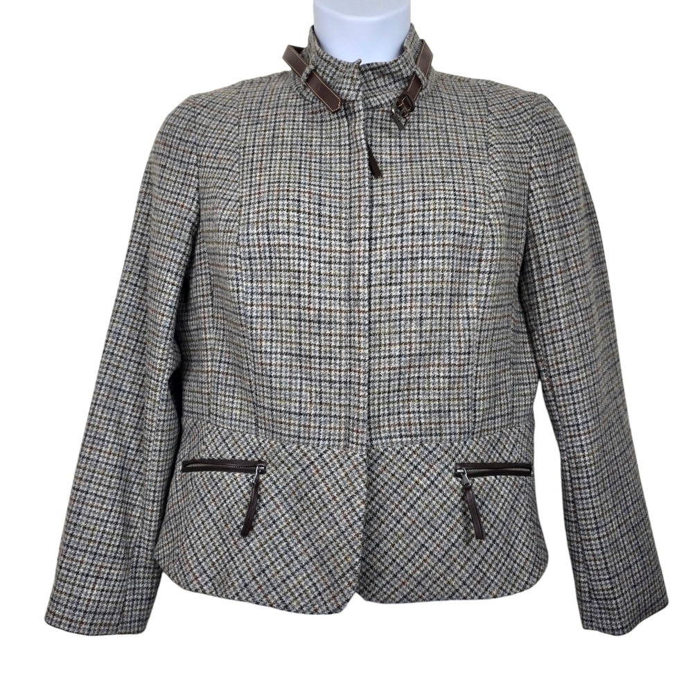 Talbots Womens Grey Brown The Kate Fit Plaid Wool Blazer Size 16P NWT